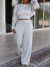 Solid Cropped Sweatshirt & Wide-Leg Pants Set--Clearance