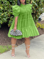 Puff-Sleeve Ruffle Dress --Clearance