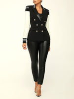 Faux Leather Combo Blazer--Clearance