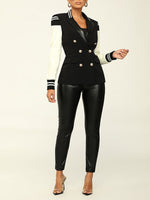 Faux Leather Combo Blazer--Clearance